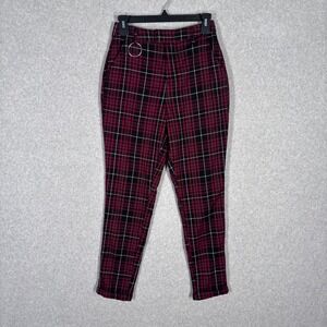 Hot Topic Merlot Plaid Pants Small High Waist‎ Stretch Ska Emo Punk Rave Indie